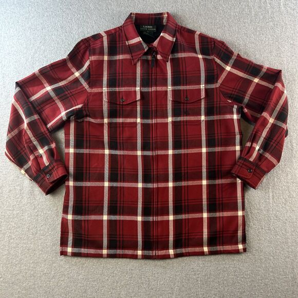 Lauren Ralph Lauren Shirt Jacket Womens L Zip Up Tartan Plaid 100% Wool Collared - Picture 1 of 14